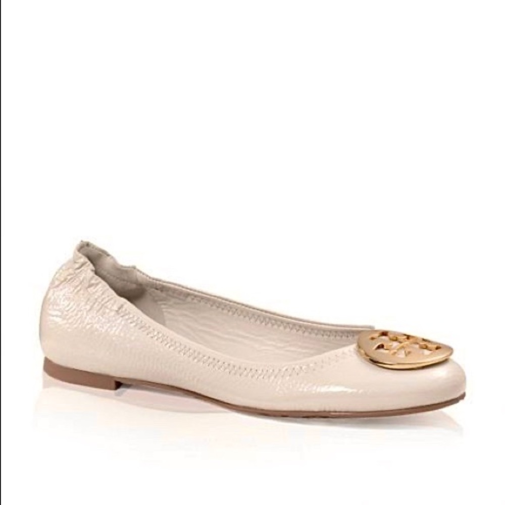 Tory Burch Reva Flat Cream Patent Leather w/ Gold